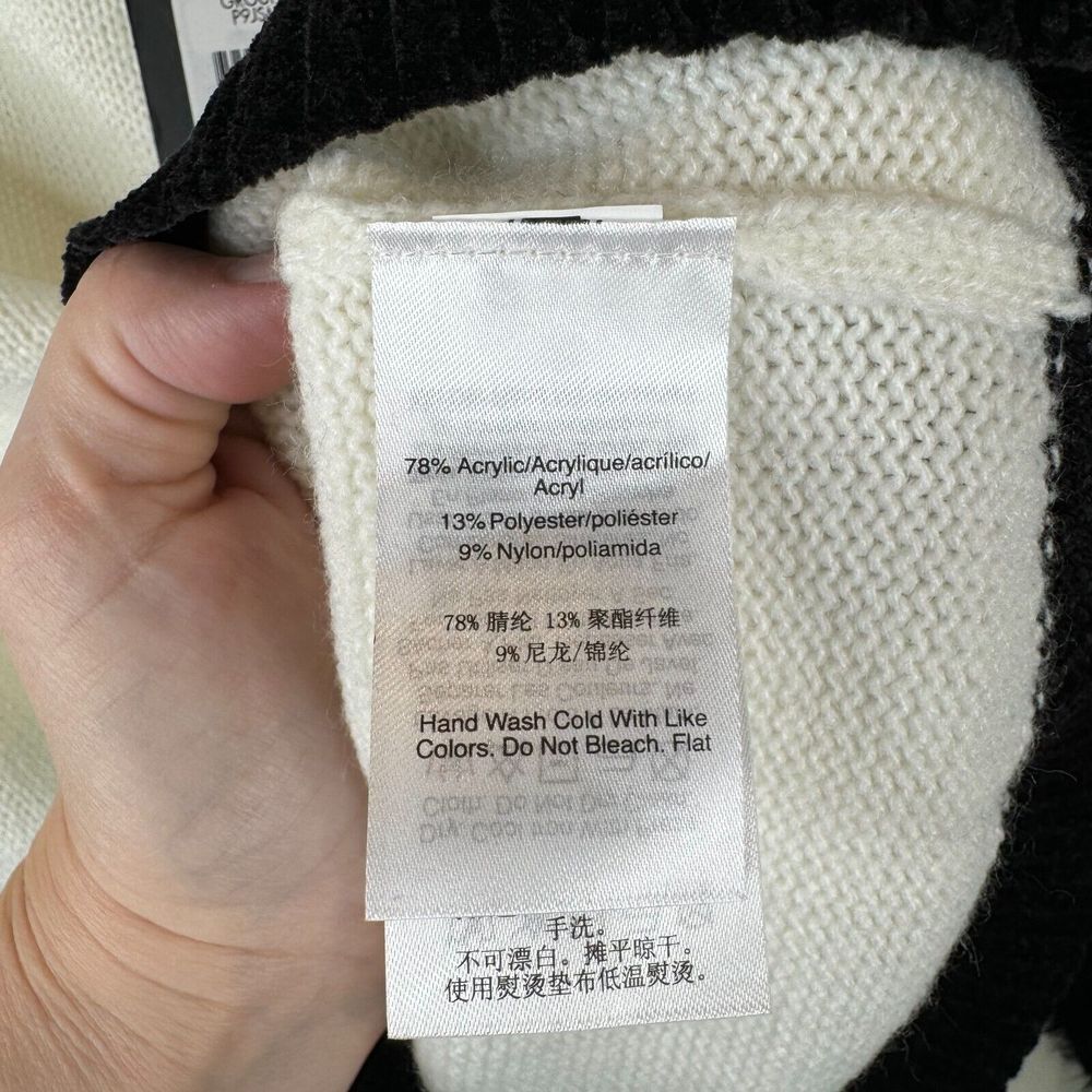 DKNY Sweater Womens Size XS Off White Black Fuzzy Textured Fall Winter NWT - Picture 5 of 8